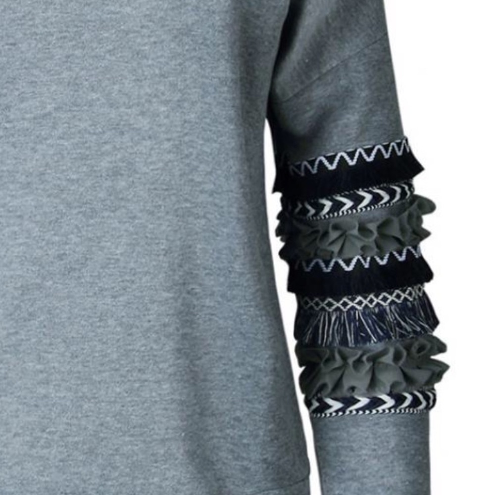 🌹2 Left 🌹Fringe Trim Patchwork Sweatshirt🌹 - Picture 4 of 4